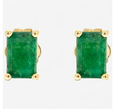 10K Yellow Gold Emerald Cut Emerald Stud Earrings