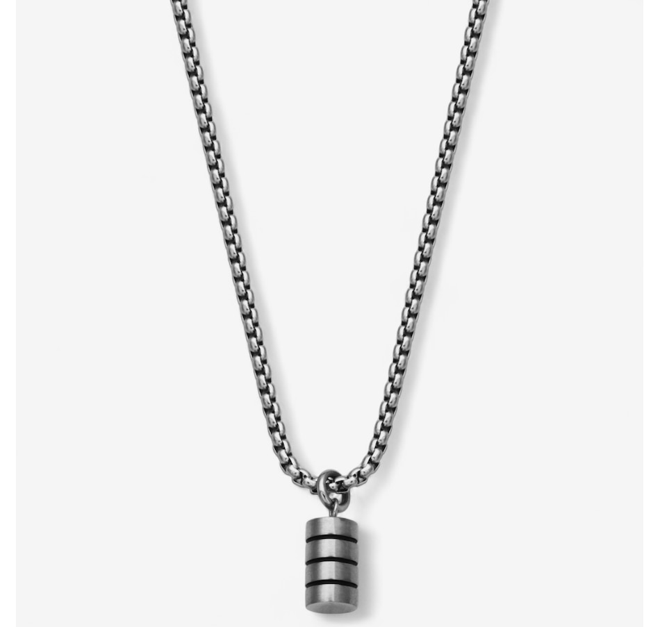 Image 746710.jpg, Product 746-710 / Price $89.99, Steelx 2mm Black Striped Cylinder Pendant Necklace 22" from STEELX on TSC.ca's Jewellery department