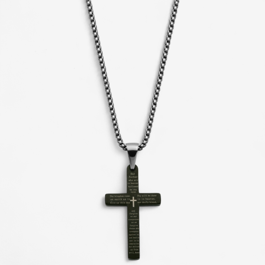 Image 746720.jpg, Product 746-720 / Price $59.99, Steelx IP Black with English and French Prayer Cross Pendant Necklace 22" from Steelx on TSC.ca's Jewellery department
