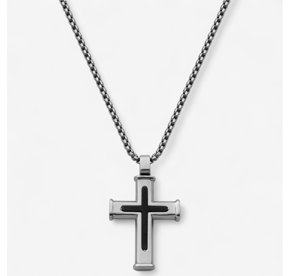 Image 746721.jpg, Product 746-721 / Price $79.99, Steelx IP Black Cross Pendant Necklace with Round Box Chain 24" from STEELX on TSC.ca's Jewellery department