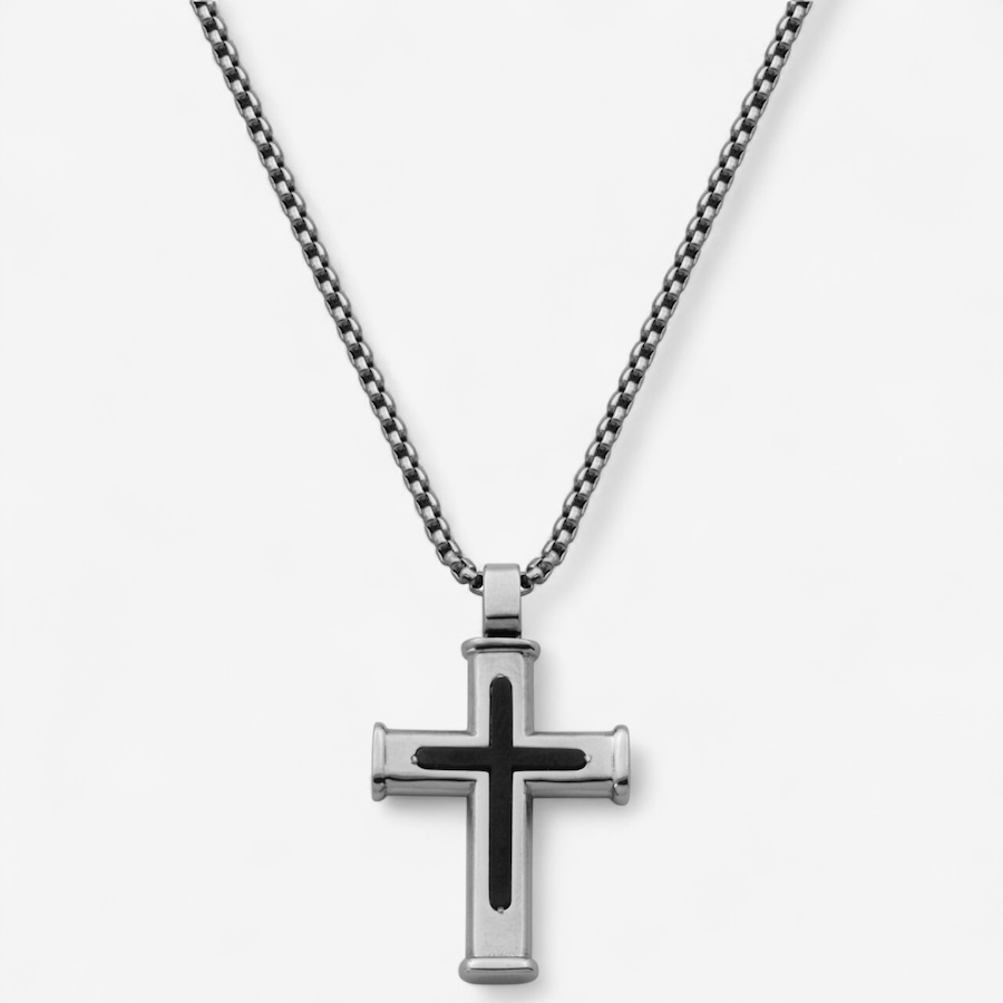 Image 746721.jpg, Product 746-721 / Price $79.99, Steelx IP Black Cross Pendant Necklace with Round Box Chain 24" from Steelx on TSC.ca's Jewellery department
