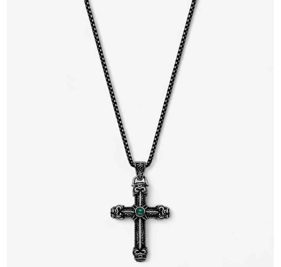 Image 746723.jpg, Product 746-723 / Price $99.99, Steelx Antique Black with Green Glass Pearl Cross Pendant Necklace 22" from STEELX on TSC.ca's Jewellery department