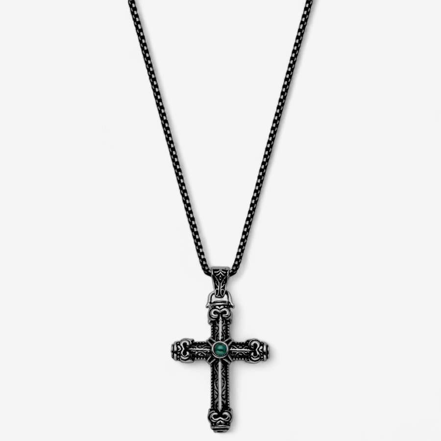 Image 746723.jpg, Product 746-723 / Price $99.99, Steelx Antique Black with Green Glass Pearl Cross Pendant Necklace 22" from Steelx on TSC.ca's Jewellery department