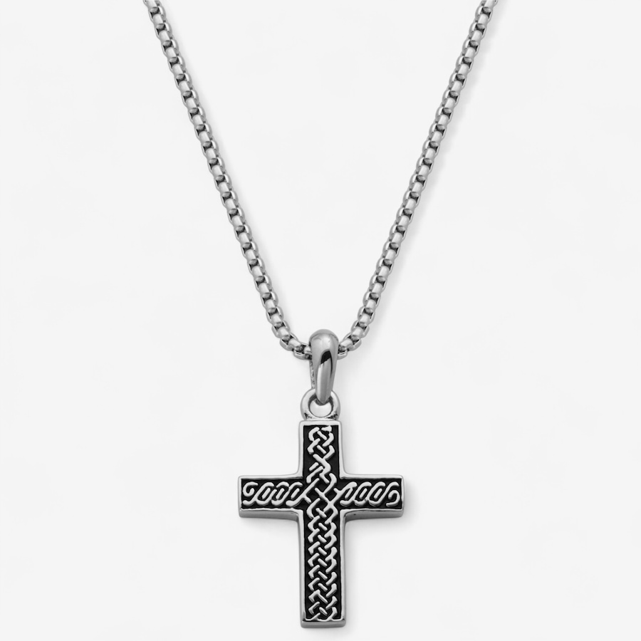 Image 746724.jpg, Product 746-724 / Price $59.99, Steelx Steel and Black Oil Pattern 30 mm x 20 mm Cross Pendant Necklace with Rounded Box Chain 24" from Steelx on TSC.ca's Jewellery department