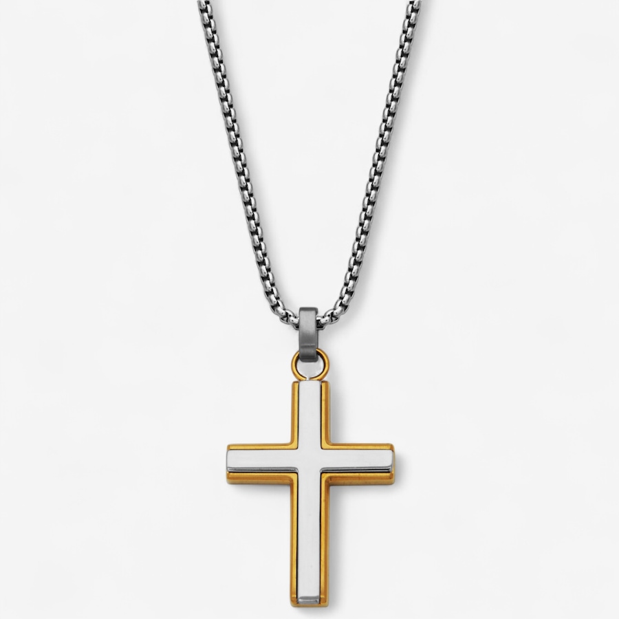 Image 746725.jpg, Product 746-725 / Price $99.99, Steelx IP Gold Two Tone 22 mm x 35 mm Cross Pendant Necklace 24" from Steelx on TSC.ca's Jewellery department