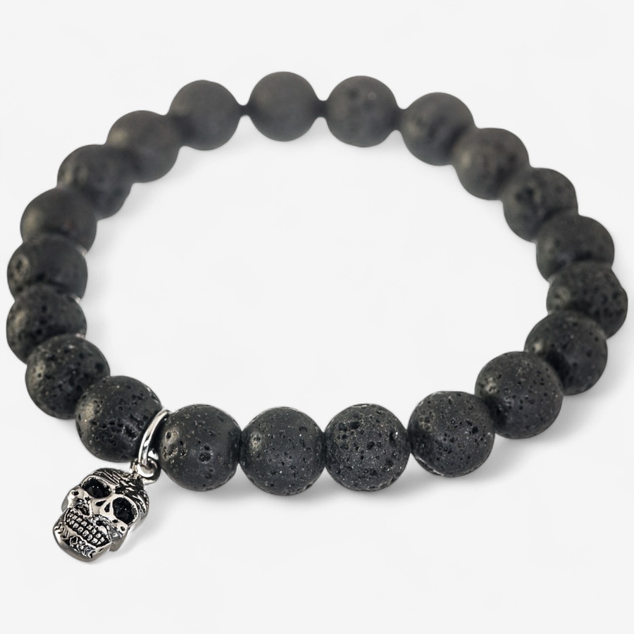 Image 746729.jpg, Product 746-729 / Price $49.99, Steelx 21-mm Lava Beads and Steel Skull Charm Bracelet 8.5" from Steelx on TSC.ca's Jewellery department