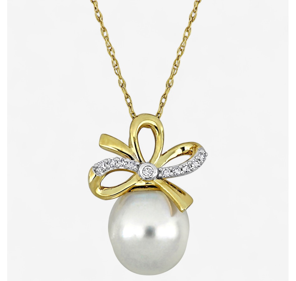 Image 746738.jpg, Product 746-738 / Price $1,129.99, Amour Pearls 14K Yellow Gold Cultured South Sea Pearl Diamond Bow Pendant from Amour Pearls on TSC.ca's Jewellery department