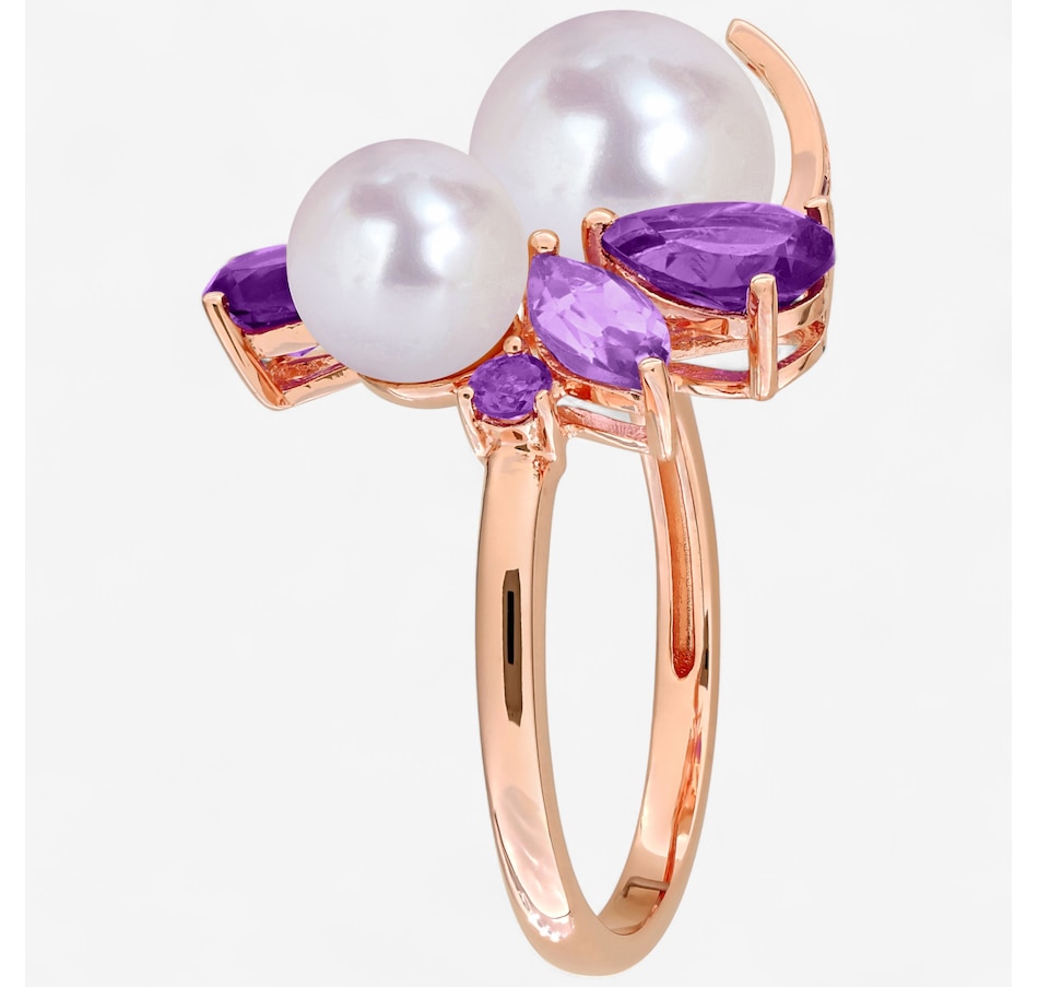 Image 746753_ALTMORE1.jpg, Product 746-753 / Price $199.99, Amour Pearls Sterling Silver Rose Gold Plated Cultured Freshwater pearl Amethyst Rose of France Cluster Ring from Amour Pearls on TSC.ca's Jewellery department