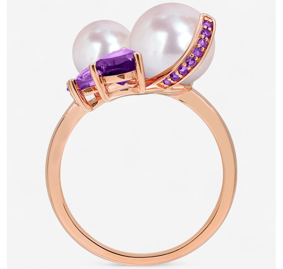 Image 746753_ALTMORE2.jpg, Product 746-753 / Price $199.99, Amour Pearls Sterling Silver Rose Gold Plated Cultured Freshwater pearl Amethyst Rose of France Cluster Ring from Amour Pearls on TSC.ca's Jewellery department