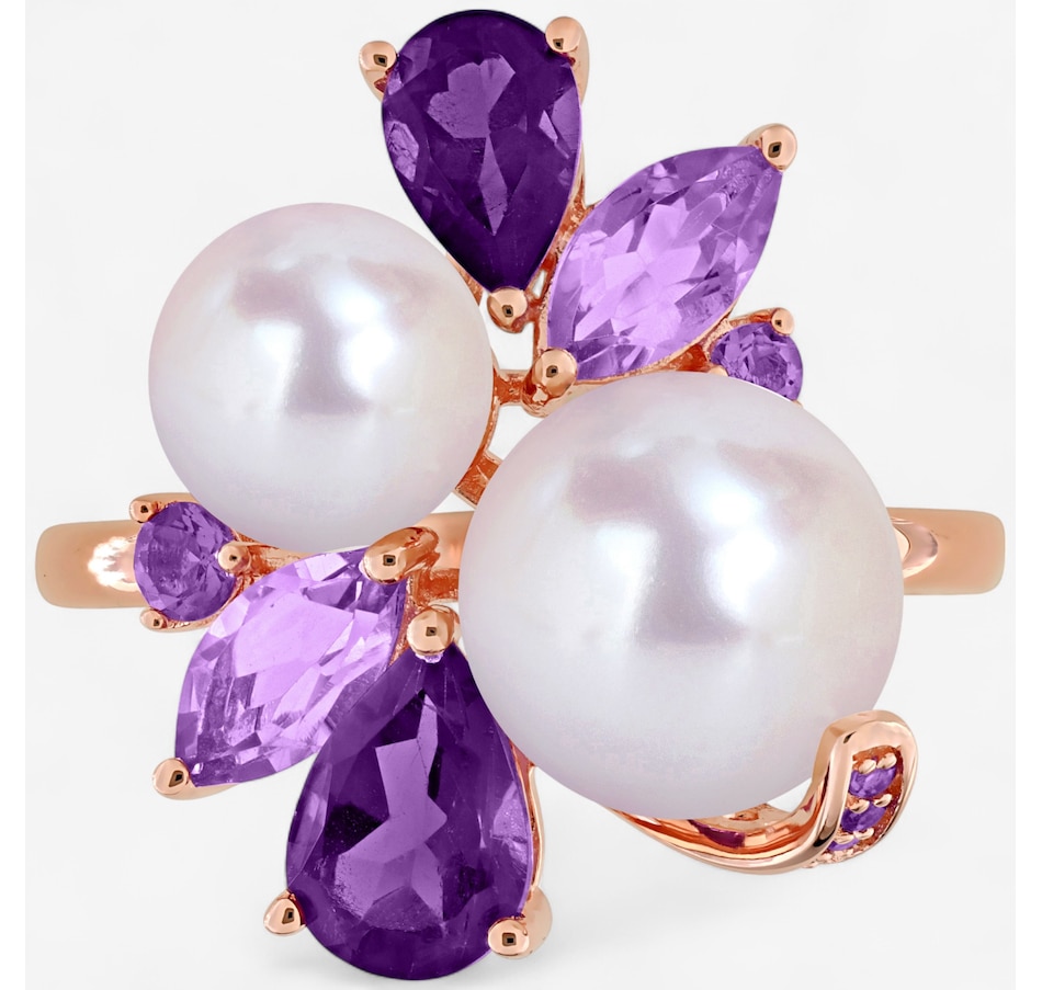 Image 746753_ALTMORE3.jpg, Product 746-753 / Price $199.99, Amour Pearls Sterling Silver Rose Gold Plated Cultured Freshwater pearl Amethyst Rose of France Cluster Ring from Amour Pearls on TSC.ca's Jewellery department
