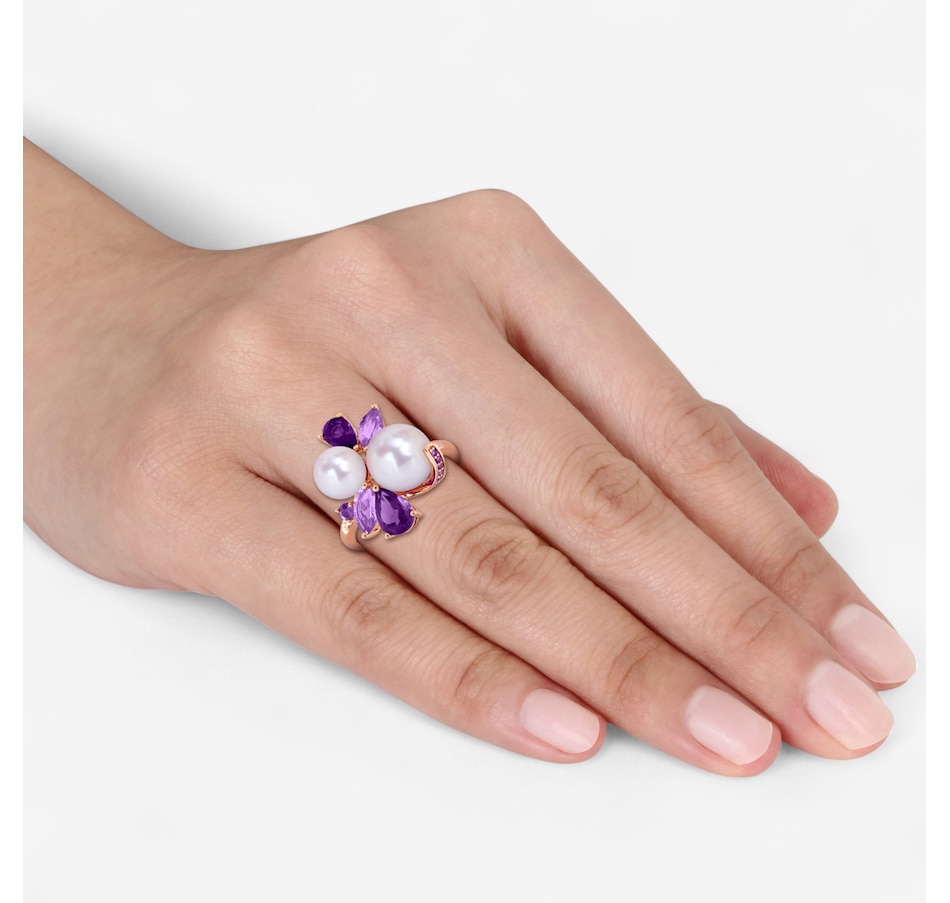 Image 746753_ALTMORE4.jpg, Product 746-753 / Price $199.99, Amour Pearls Sterling Silver Rose Gold Plated Cultured Freshwater pearl Amethyst Rose of France Cluster Ring from Amour Pearls on TSC.ca's Jewellery department