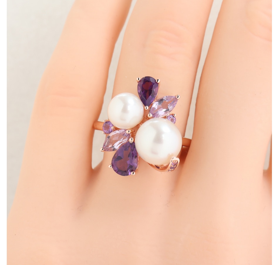 Image 746753_ALTMORE6.jpg, Product 746-753 / Price $199.99, Amour Pearls Sterling Silver Rose Gold Plated Cultured Freshwater pearl Amethyst Rose of France Cluster Ring from Amour Pearls on TSC.ca's Jewellery department