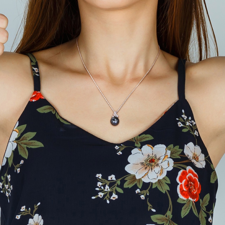 Image 746754_ALTMORE5.jpg, Product 746-754 / Price $169.99, Amour Pearls Sterling Silver Cultured Tahitian Pearl Diamond Twist Pendant from Amour Pearls on TSC.ca's Jewellery department