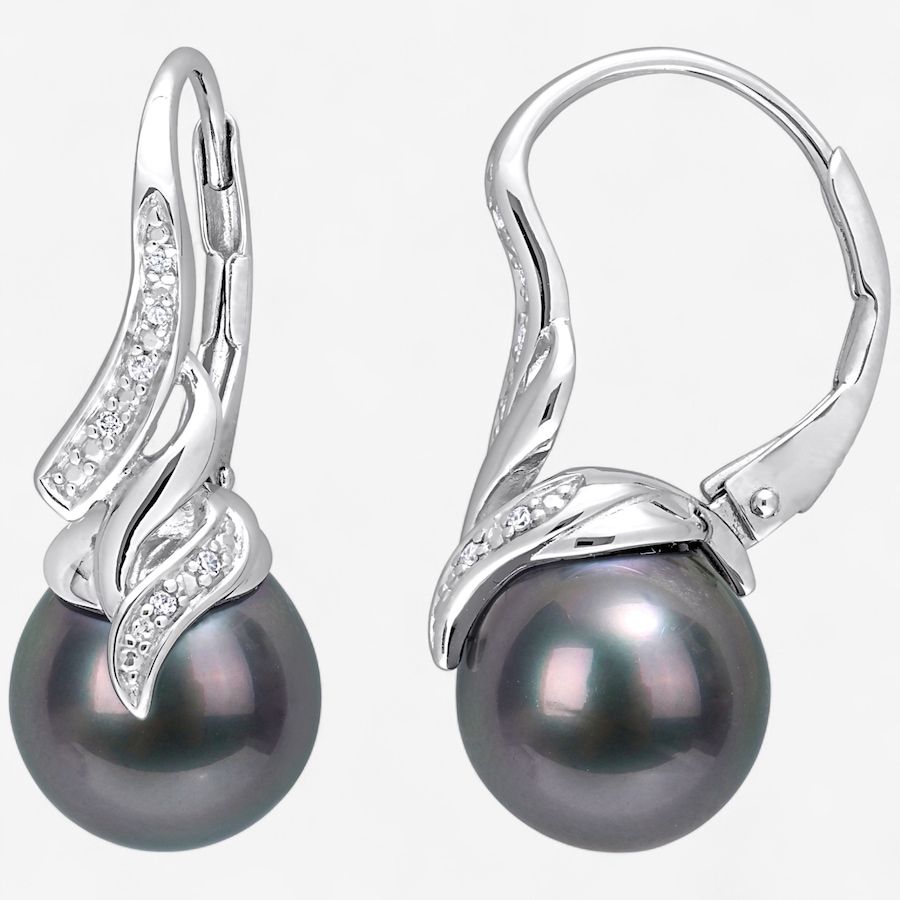 Image 746755.jpg, Product 746-755 / Price $269.99, Amour Pearls Sterling Silver Cultured Tahitian Pearl Diamond Twist Earrings from Amour Pearls on TSC.ca's Jewellery department