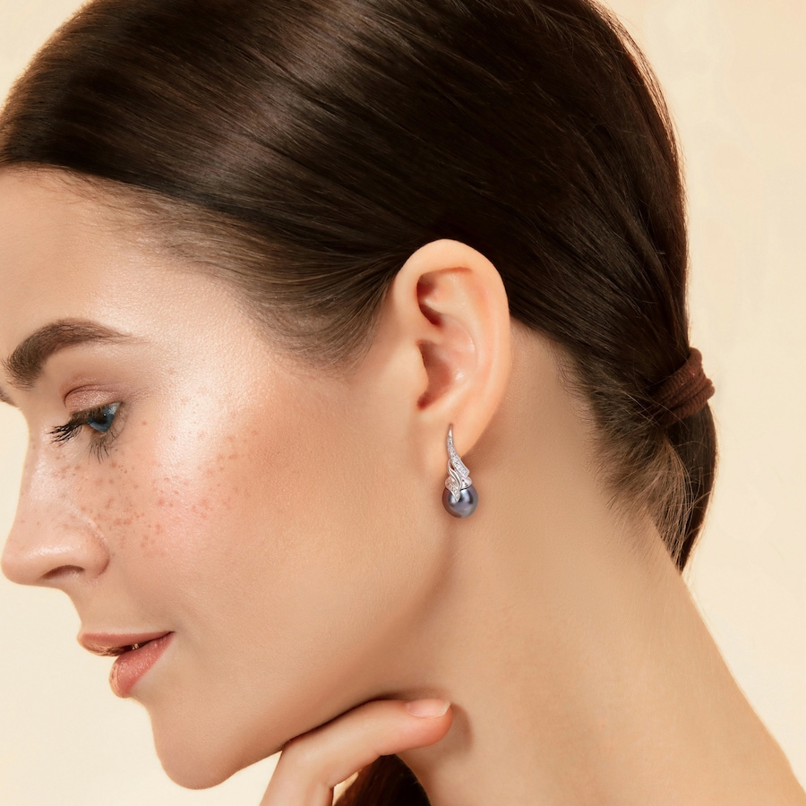 Image 746755_ALTMORE2.jpg, Product 746-755 / Price $269.99, Amour Pearls Sterling Silver Cultured Tahitian Pearl Diamond Twist Earrings from Amour Pearls on TSC.ca's Jewellery department