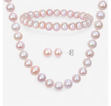 Amour Pearls Sterling Silver Cultured Freshwater Pearl Necklace Bracelet and Earring Set
