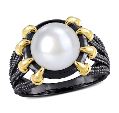 Amour Pearls Sterling Silver Cultured Freshwater Pearl Multi Shank Men's Ring