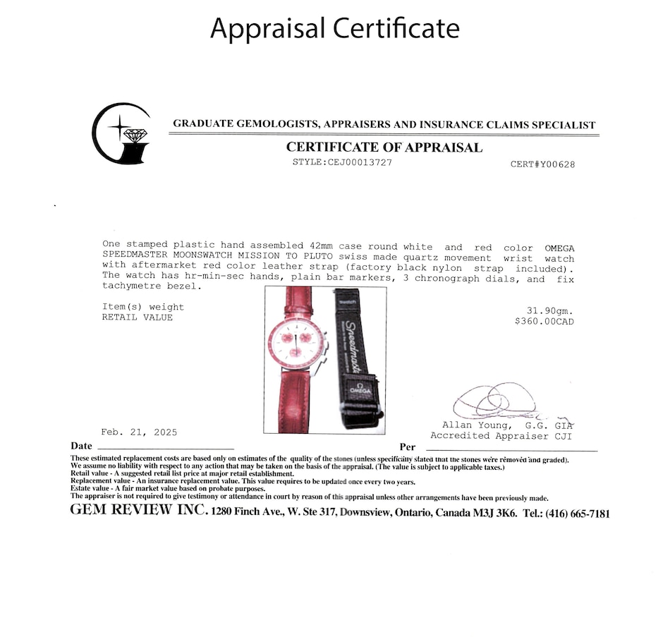 Image 746775_ALTMORE9.jpg, Product 746-775 / Price $295.00, Estate Originals SWATCH/OMEGA SPEEDMASTER MOONSWATCH MISSION TO PLUTO Swiss Made Watch from Estate Originals on TSC.ca's Jewellery department