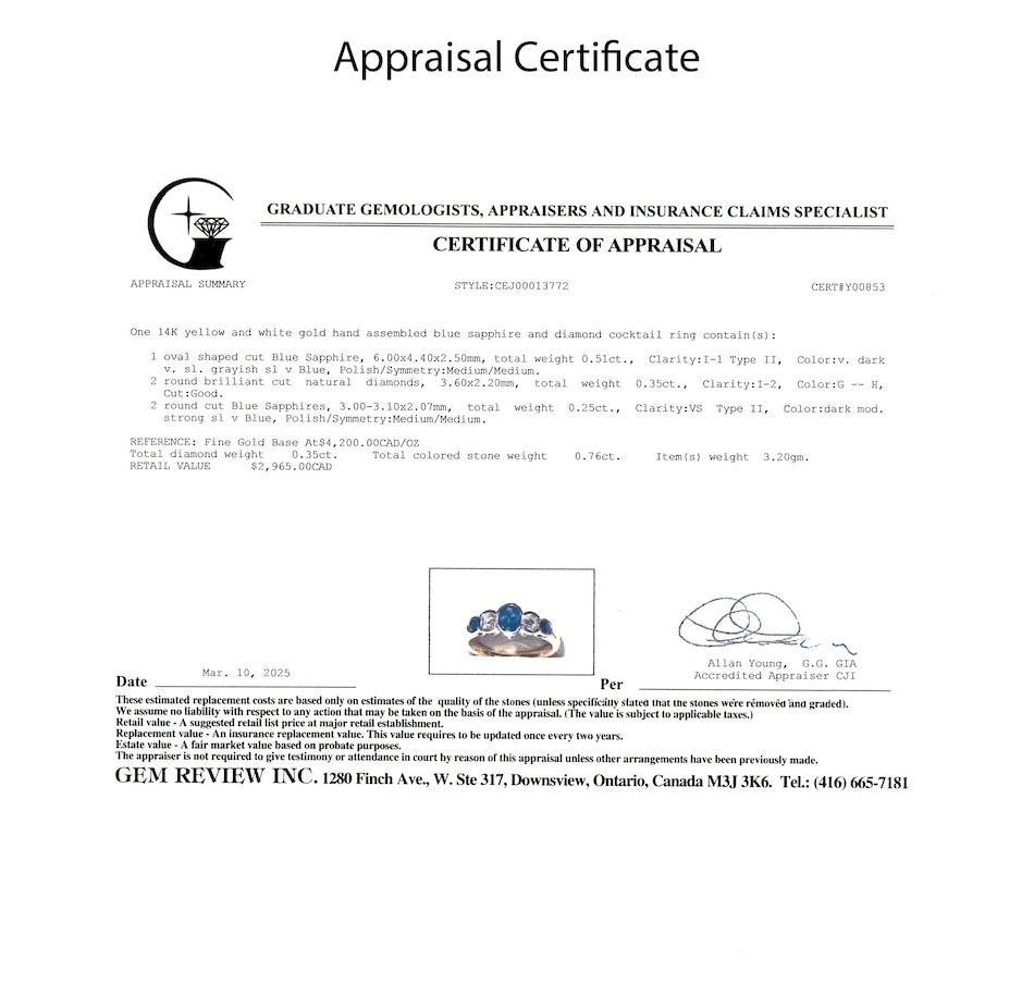 Image 746782_ALTMORE5.jpg, Product 746-782 / Price $1,695.00, Estate Originals 14K Yellow and White Gold 5-Across Sapphire and Diamond Ring from Estate Originals on TSC.ca's Jewellery department