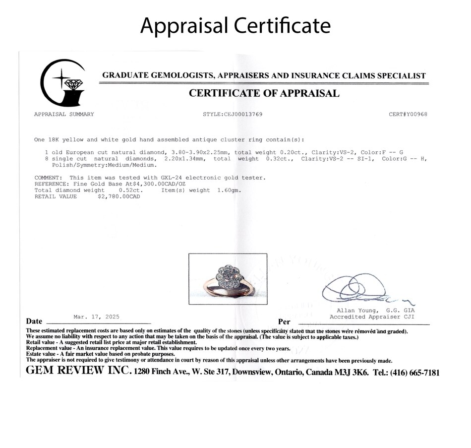 Image 746788_ALTMORE5.jpg, Product 746-788 / Price $1,395.00, Estate Originals 18K Yellow and White Gold Old European Cut Diamond Cluster Ring from Estate Originals on TSC.ca's Jewellery department