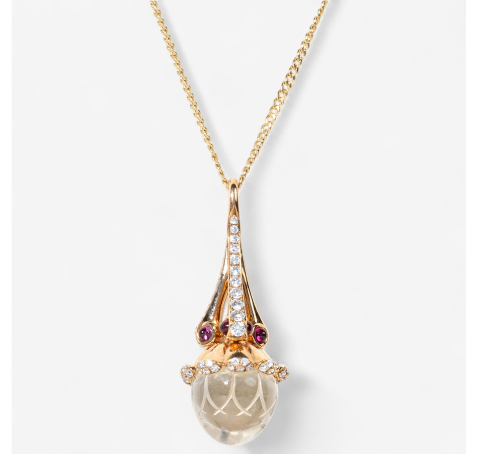 Image 746790.jpg, Product 746-790 / Price $2,995.00, Estate Originals 18K Rose Gold Engraved Rock Crystal Pendant with Ruby and Diamond Accents from Estate Originals on TSC.ca's Jewellery department