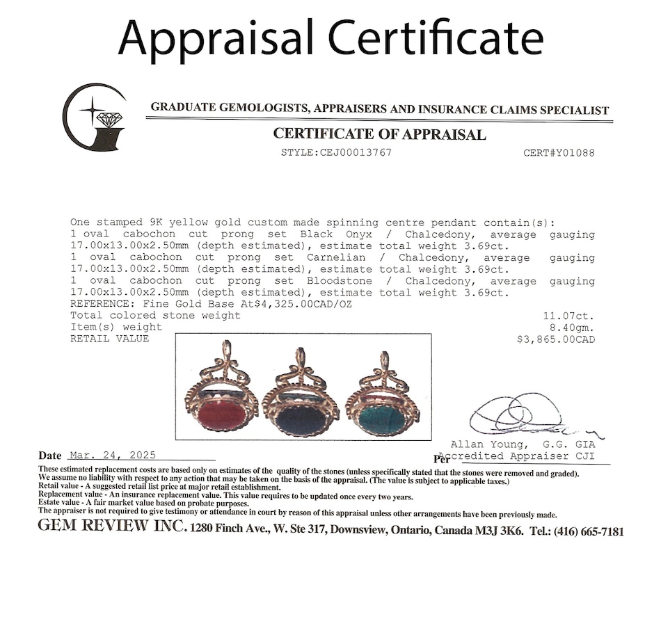 Image 746807_ALTMORE5.jpg, Product 746-807 / Price $1,995.00, Estate Originals Antique 9K Gold Spinner Fob with Carnelian, Onyx, and Bloodstone from Estate Originals on TSC.ca's Jewellery department