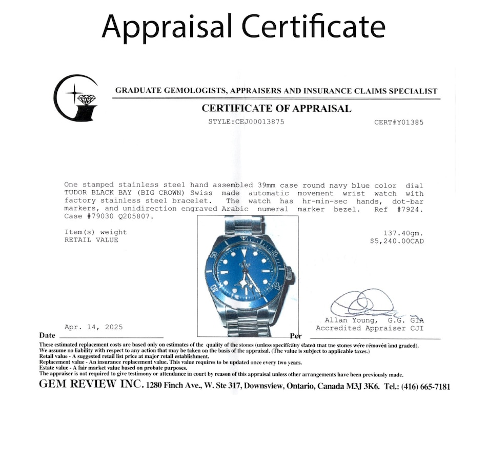 Image 746815_ALTMORE6.jpg, Product 746-815 / Price $4,995.00, Estate Originals Stainless steel TUDOR BLACK BAY Swiss Made Wristwatch with Blue Bezel from Estate Originals on TSC.ca's Jewellery department