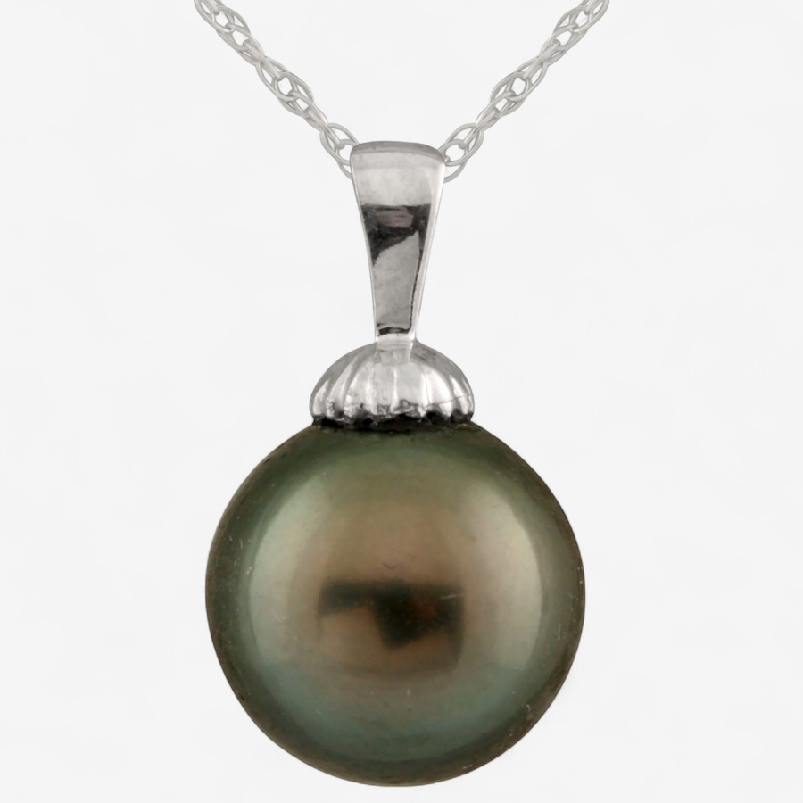 Image 746826.jpg, Product 746-826 / Price $649.99, 14K White Gold 9mm-10mm Black Tahitian Cultured Pearl Pendant with Chain from The Vault on TSC.ca's Jewellery department