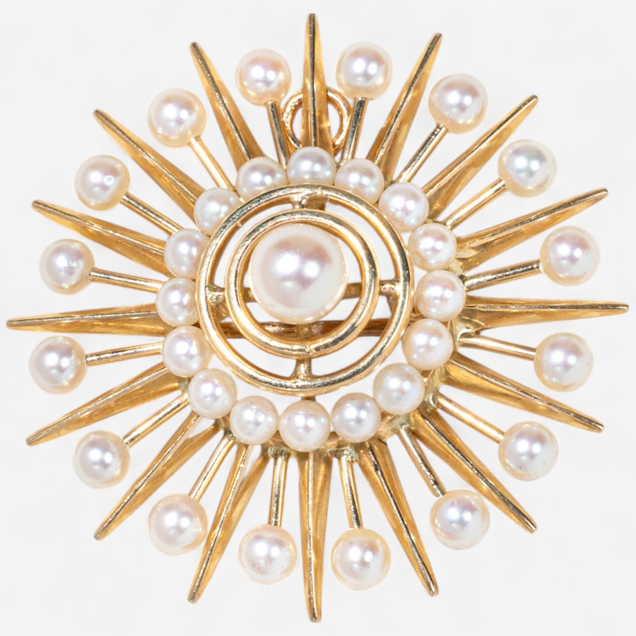 Image 746922.jpg, Product 746-922 / Price $2,695.00, Estate Originals 14K Yellow Gold Cultured Pearl Starburst Motif Brooch/Pendant from Estate Originals on TSC.ca's Jewellery department