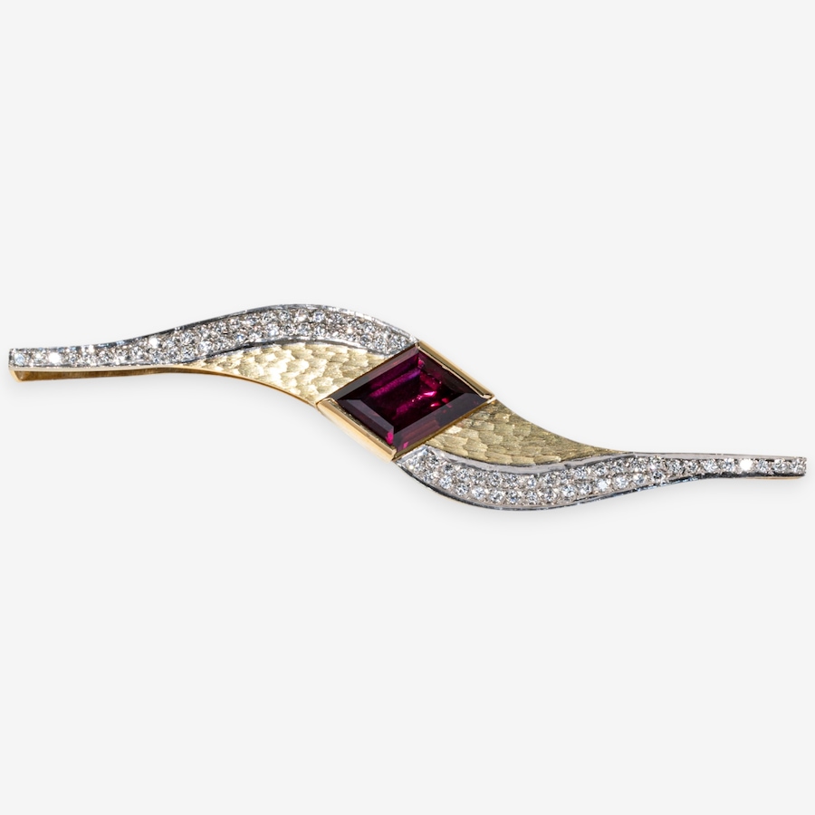 Image 746925.jpg, Product 746-925 / Price $5,295.00, Estate Originals 18K Yellow and White Gold Rhodolite and Diamond Swirl Brooch from Estate Originals on TSC.ca's Jewellery department