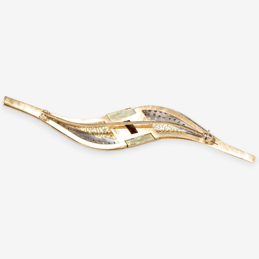 Image 746925_ALTMORE1.jpg, Product 746-925 / Price $5,295.00, Estate Originals 18K Yellow and White Gold Rhodolite and Diamond Swirl Brooch from Estate Originals on TSC.ca's Jewellery department