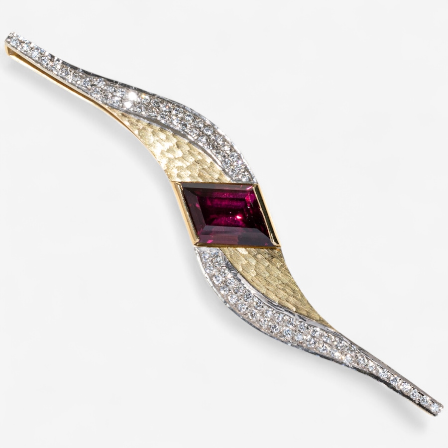 Image 746925_ALTMORE2.jpg, Product 746-925 / Price $5,295.00, Estate Originals 18K Yellow and White Gold Rhodolite and Diamond Swirl Brooch from Estate Originals on TSC.ca's Jewellery department