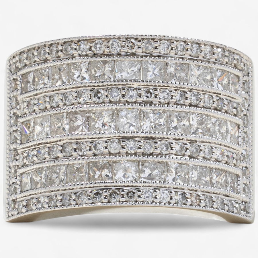 Image 746928.jpg, Product 746-928 / Price $6,295.00, Estate Originals 14K Custom Made White Gold 7 Row Princess and Round Brilliant Cut Diamond Ring from Estate Originals on TSC.ca's Jewellery department