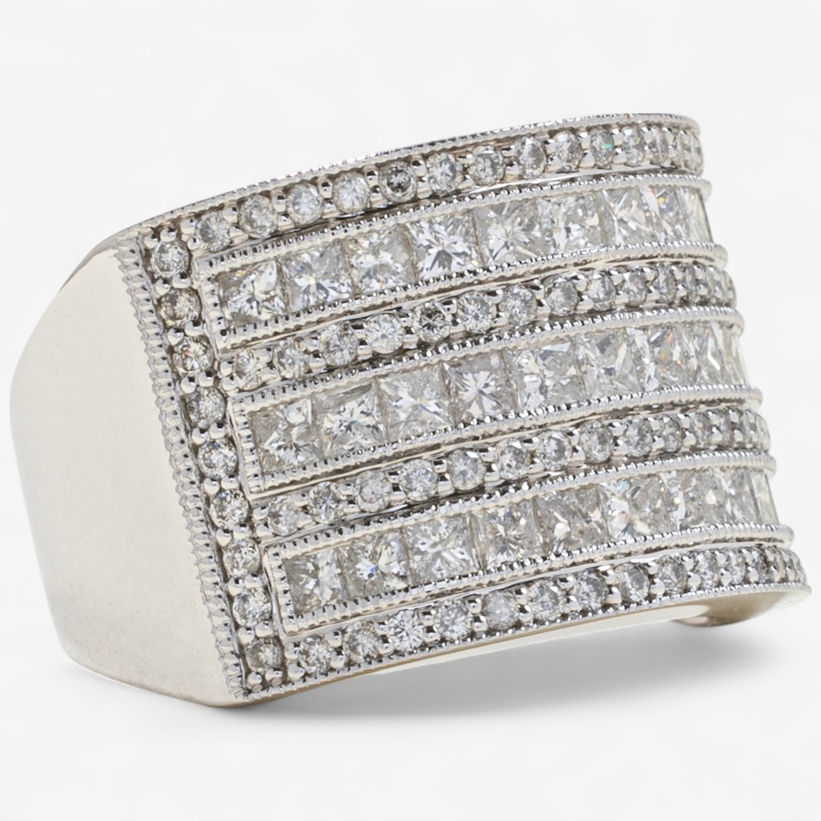 Image 746928_ALTMORE1.jpg, Product 746-928 / Price $6,295.00, Estate Originals 14K Custom Made White Gold 7 Row Princess and Round Brilliant Cut Diamond Ring from Estate Originals on TSC.ca's Jewellery department