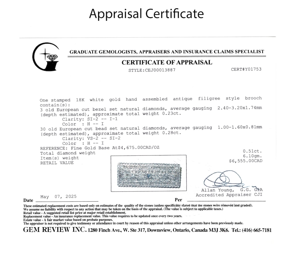 Image 746938_ALTMORE5.jpg, Product 746-938 / Price $2,988.00, Estate Originals 18K White Gold Old European Cut Diamond Brooch from Estate Originals on TSC.ca's Jewellery department