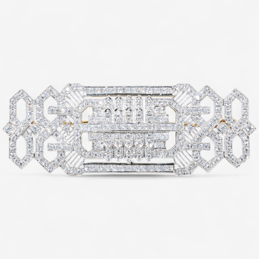 Image 746947.jpg, Product 746-947 / Price $4,295.00, Estate Originals 18K White and Yellow Gold Art Deco Inspired Brooch, Set with Cubic Zirconia from Estate Originals on TSC.ca's Jewellery department