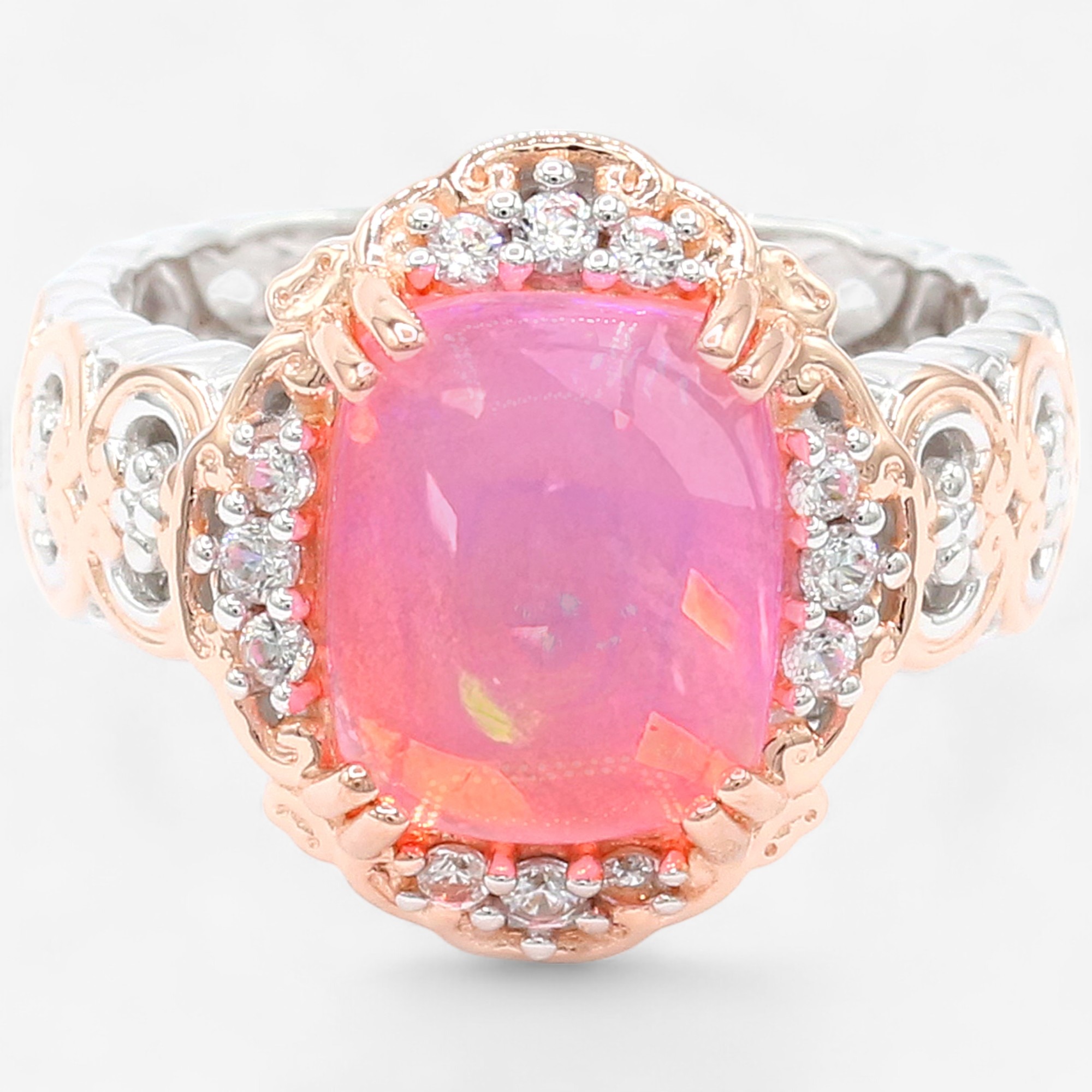 Gems En Vogue Palladium Silver Pink Ethiopian Opal & White