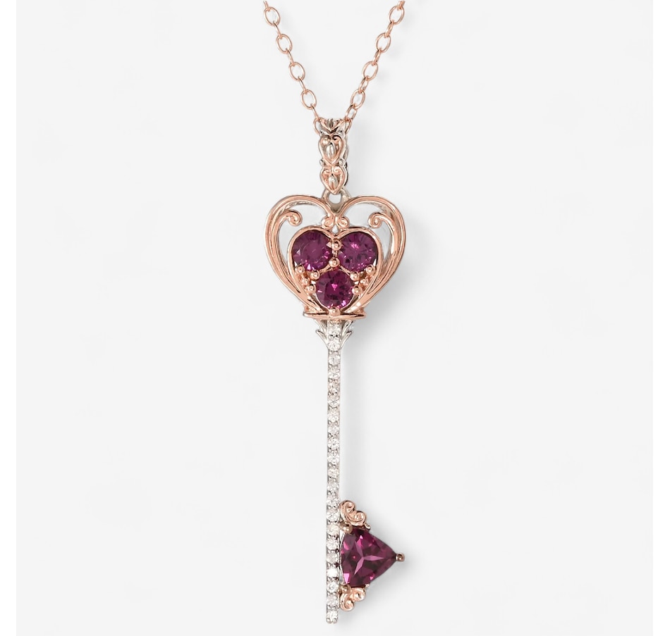 Image 746982.jpg, Product 746-982 / Price $199.99, Gems En Vogue Silver Palladium Garnet And White Zircon Heart Key Pendant from Gems En Vogue on TSC.ca's Jewellery department
