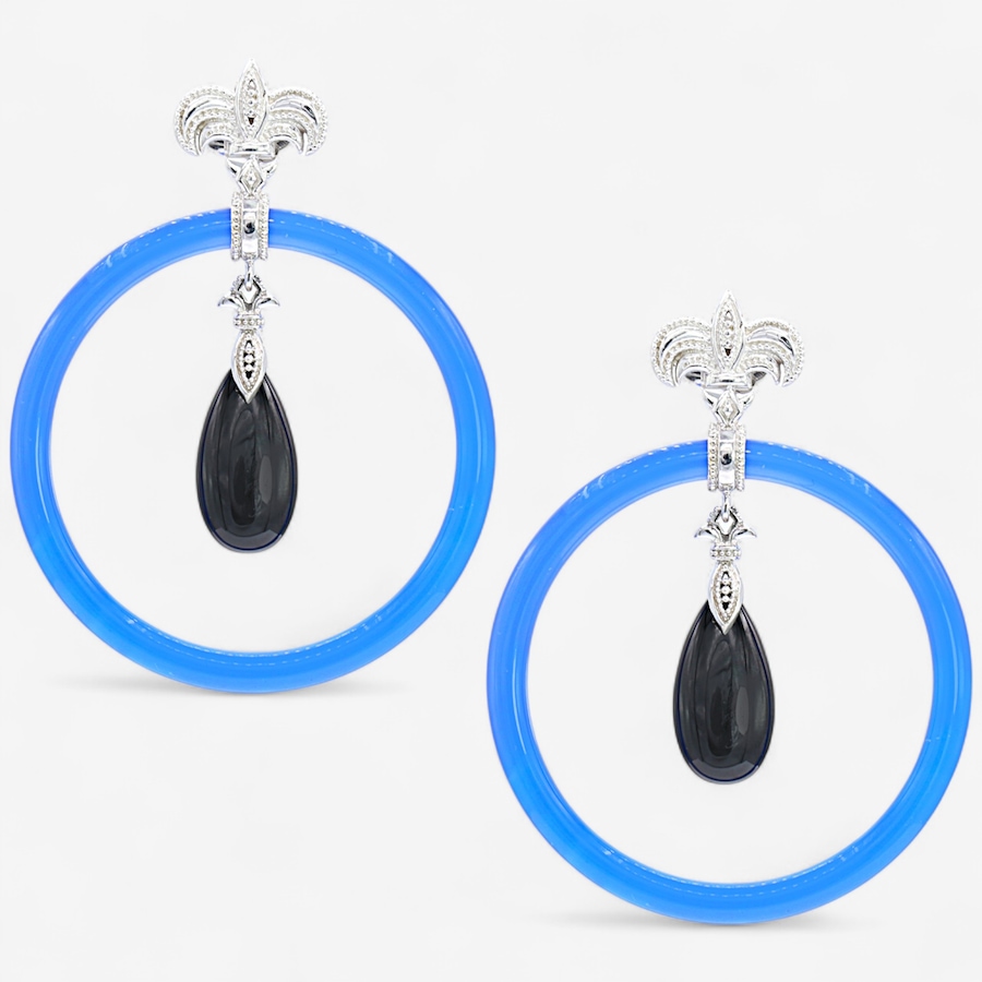 Image 746997.jpg, Product 746-997 / Price $179.99, Gems en Vogue Palladium Silver Blue Agate and Black Spinel Hoop Earrings from Gems En Vogue on TSC.ca's Jewellery department