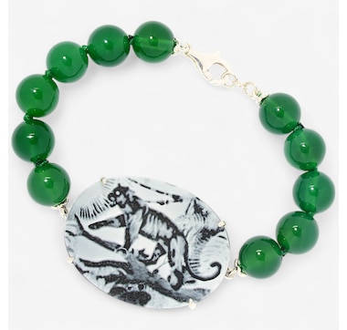 Gems en Vogue Palladium Silver Agate Cameo and Chalcedony Bracelet