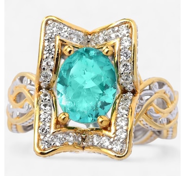 Gems en Vogue Palladium Silver Dauphin Apatite and White Zircon Ring