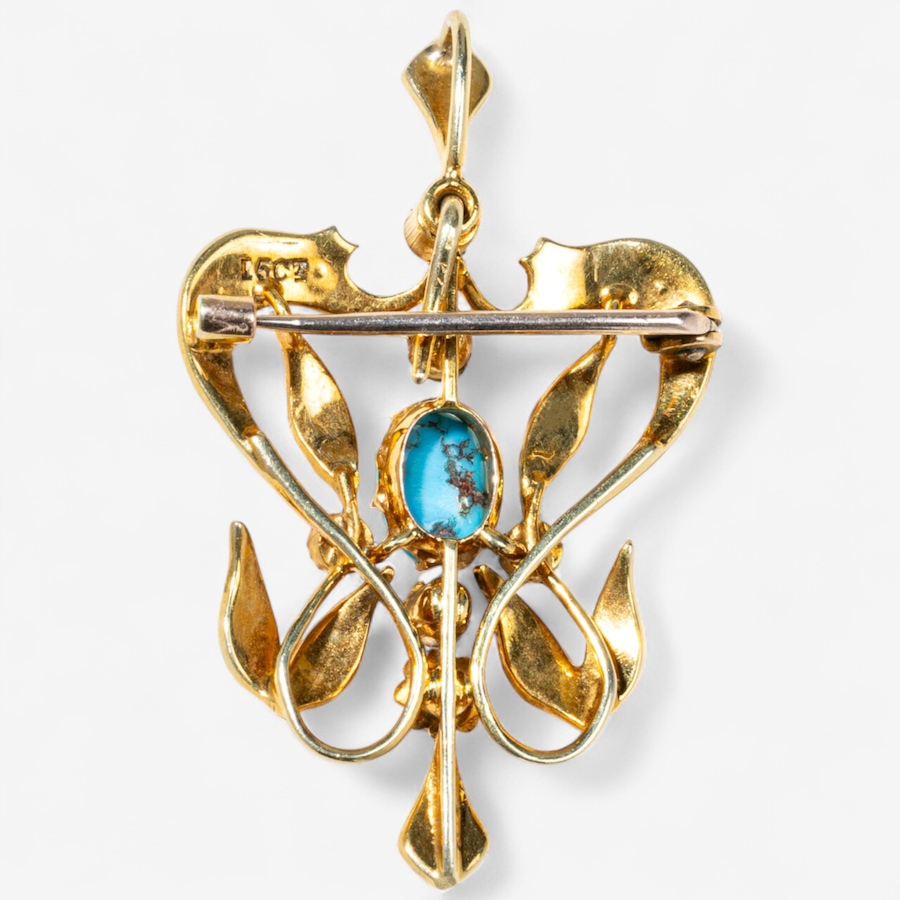 Image 747023_ALTMORE1.jpg, Product 747-023 / Price $1,895.00, Estate Originals 15K Yellow Gold Turquoise and Seed Pearl Brooch/Pendant from Estate Originals on TSC.ca's Jewellery department