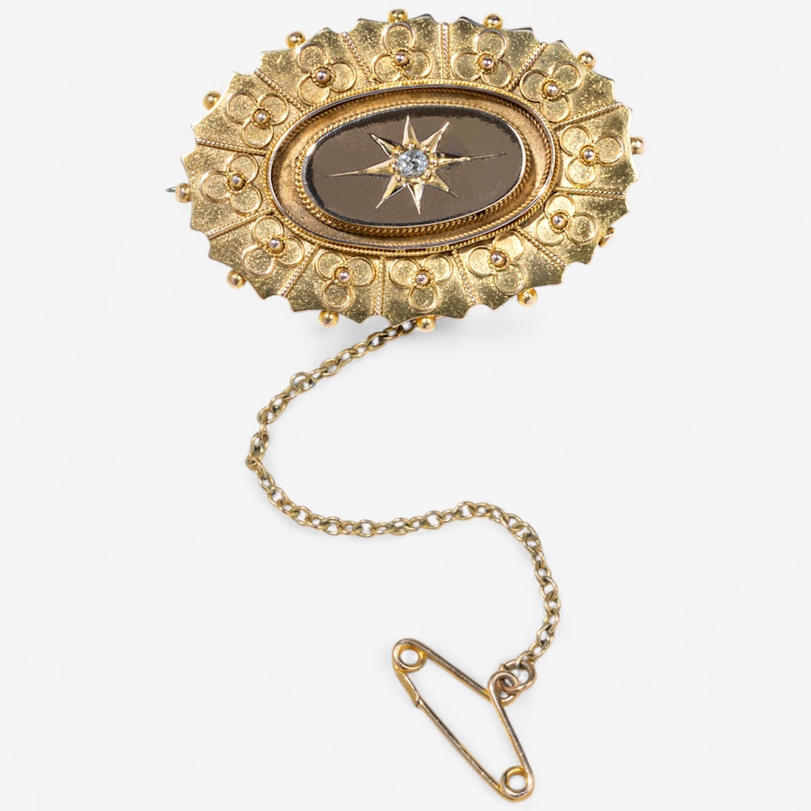 Image 747030.jpg, Product 747-030 / Price $2,495.00, Estate Originals 18K Yellow Gold Oval Shaped Locket Brooch with an Old Mine Cut Diamond from Estate Originals on TSC.ca's Jewellery department