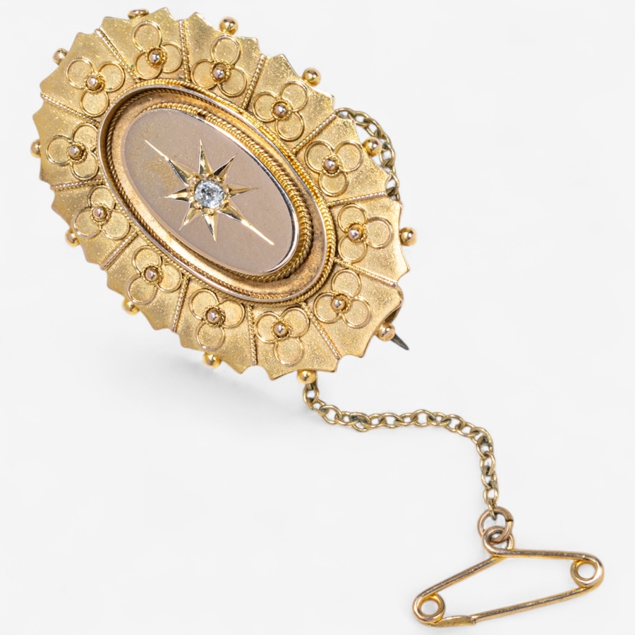Image 747030_ALTMORE2.jpg, Product 747-030 / Price $2,495.00, Estate Originals 18K Yellow Gold Oval Shaped Locket Brooch with an Old Mine Cut Diamond from Estate Originals on TSC.ca's Jewellery department