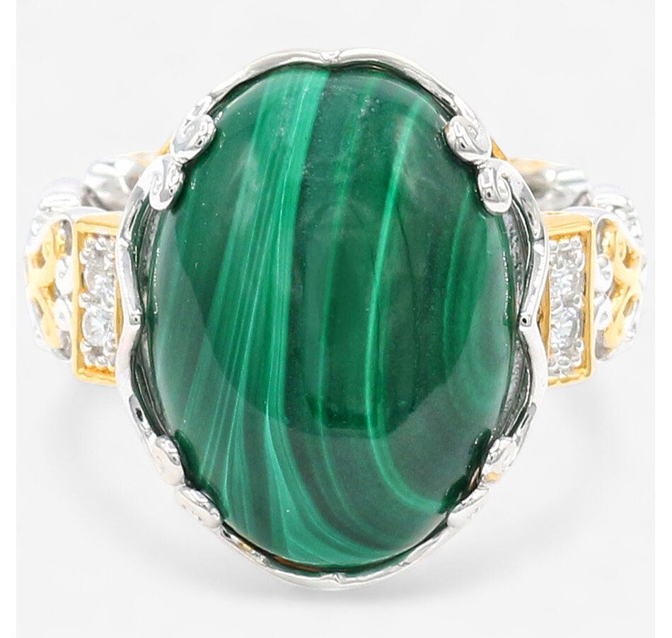 Image 747069.jpg, Product 747-069 / Price $149.99, Gems En Vogue Palladium Silver Malachite & White Zircon Ring from Gems En Vogue on TSC.ca's Jewellery department