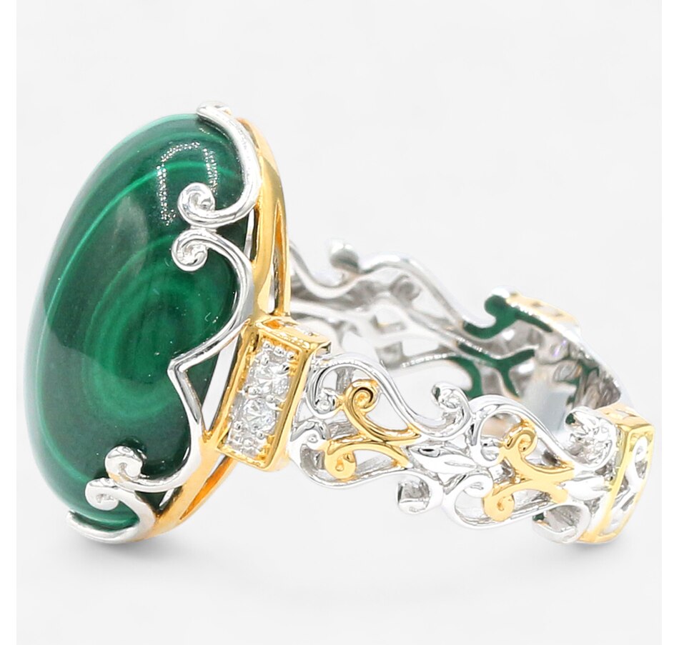 Image 747069_ALTMORE1.jpg, Product 747-069 / Price $149.99, Gems En Vogue Palladium Silver Malachite & White Zircon Ring from Gems En Vogue on TSC.ca's Jewellery department
