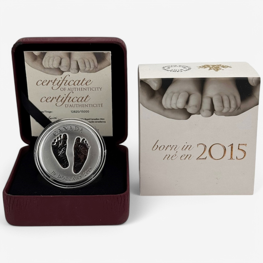 Image 747178.jpg, Product 747-178 / Price $289.95, 2015 $10 Welcome to the World Baby Feet Fine Silver Coin from Royal Canadian Mint (RCM) on TSC.ca's Coins department