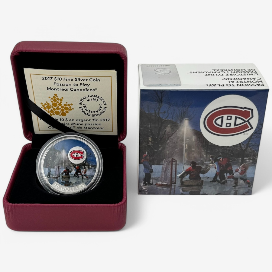 Image 747180.jpg, Product 747-180 / Price $89.95, 2017 $10 Passion to Play Montreal Canadiens Fine Silver Coin from Royal Canadian Mint (RCM) on TSC.ca's Coins department