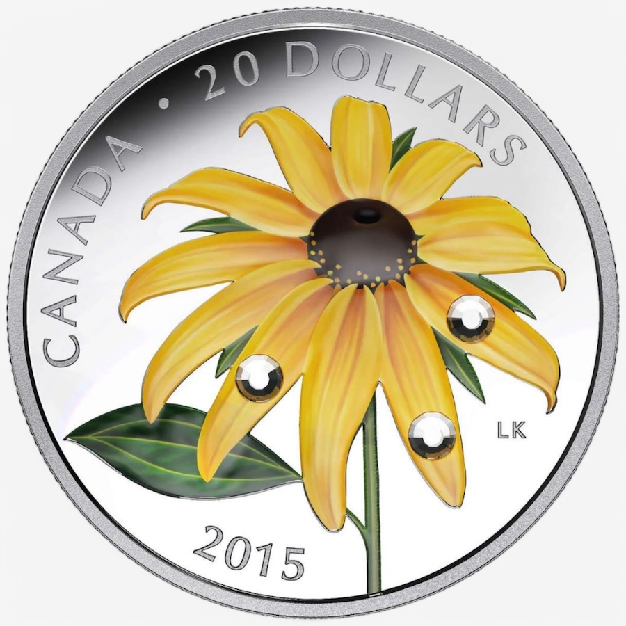 Image 747183_ALTMORE1.jpg, Product 747-183 / Price $199.95, 2015 $20 Black-Eyed Susan Fine Silver Colour Coin with Crystal Drops from Royal Canadian Mint (RCM) on TSC.ca's Coins department