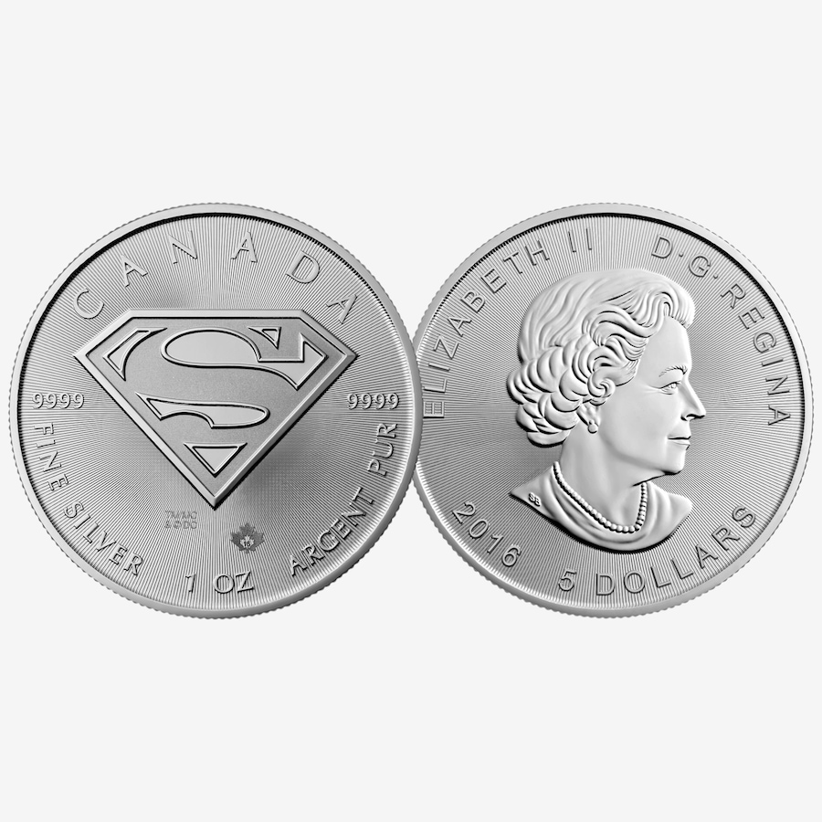 Image 747191_ALTMORE2.jpg, Product 747-191 / Price $795.00, Ten 2016 $5 Superman Shield One-Ounce Fine Silver Coins from Royal Canadian Mint (RCM) on TSC.ca's Coins department